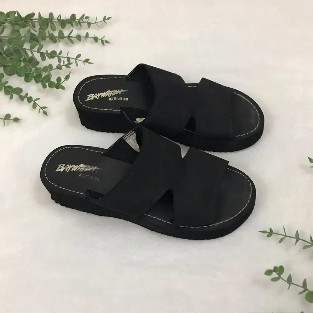 Vintage Baywatch Gear Platform Slip On Slides Slippers Sandals Womens Sz 10 90s